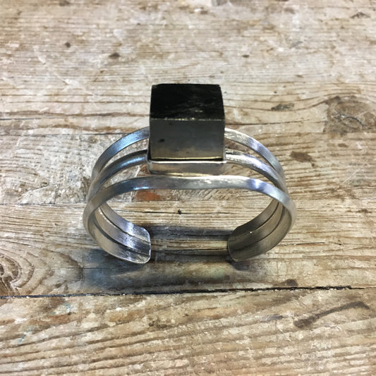 Handmade Pyrite Gemstone Sterling Silver Cuff Bracelet