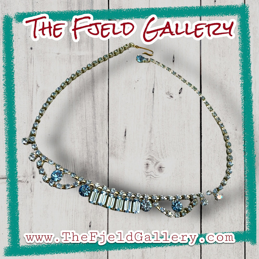 Baby Blue Crystal Rhinestone Silver Prong Set Choker Necklace