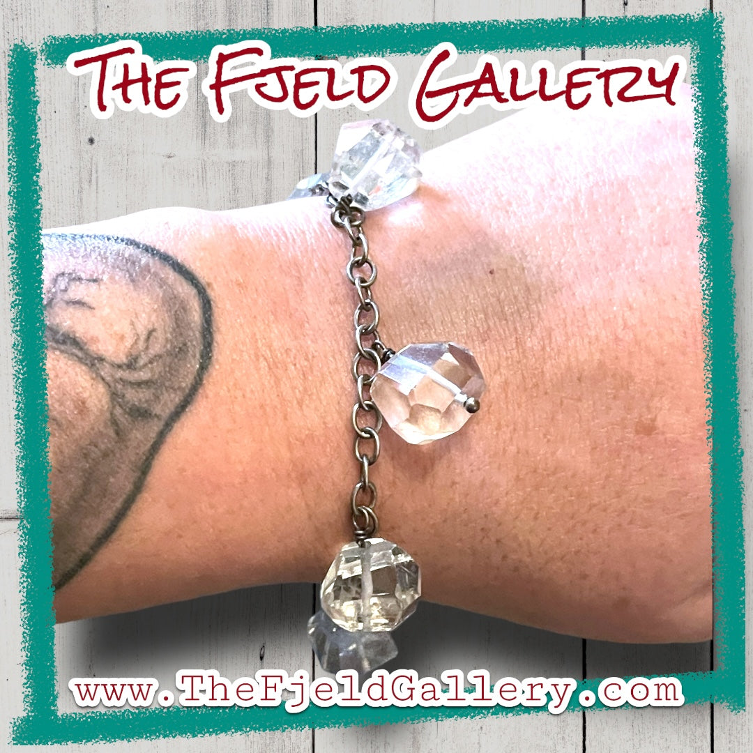 Quartz Gemstone Faceted Sterling Silver Charm Style Bracelet
