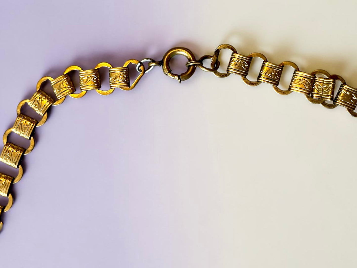 Incredible Victorian Booklink Chain Purple Marble Art Glass Festoon Necklace