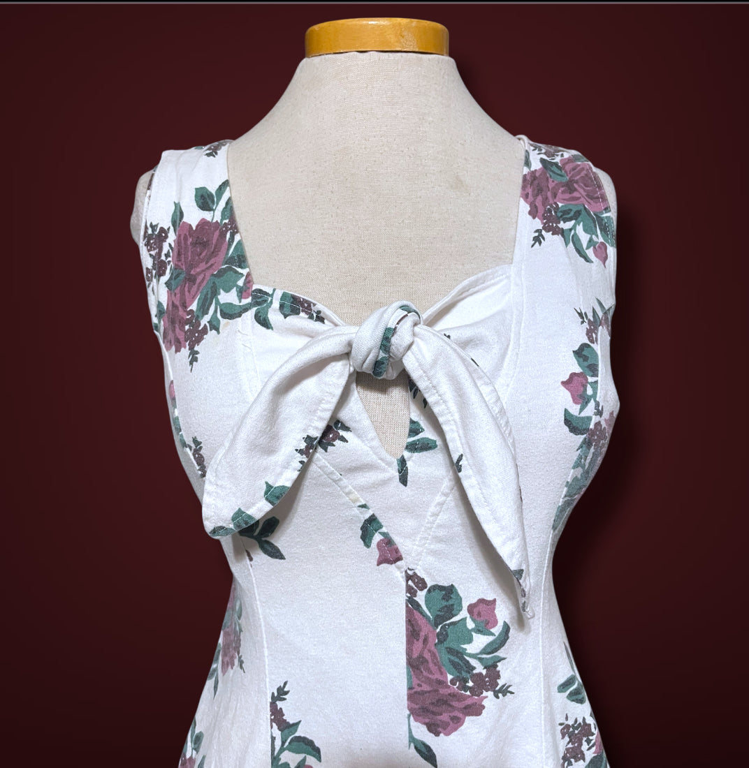 1990’s White & Purple Rose Print Tank Top Romper Jumpsuit