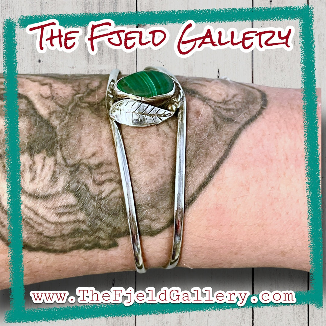 Vintage Southwest Native American Malachite Sterling Cuff Bracelet