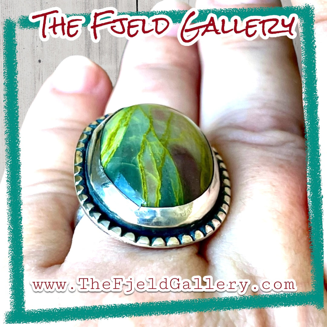 Handmade Serpentine Gemstone Cabochon Sterling Silver Ring