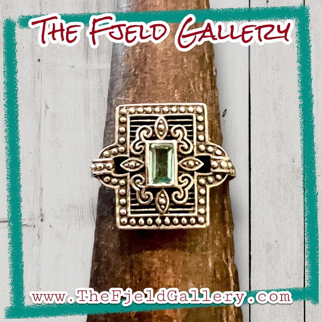Victorian Aquamarine Square Filigree Open Work Sterling Ring