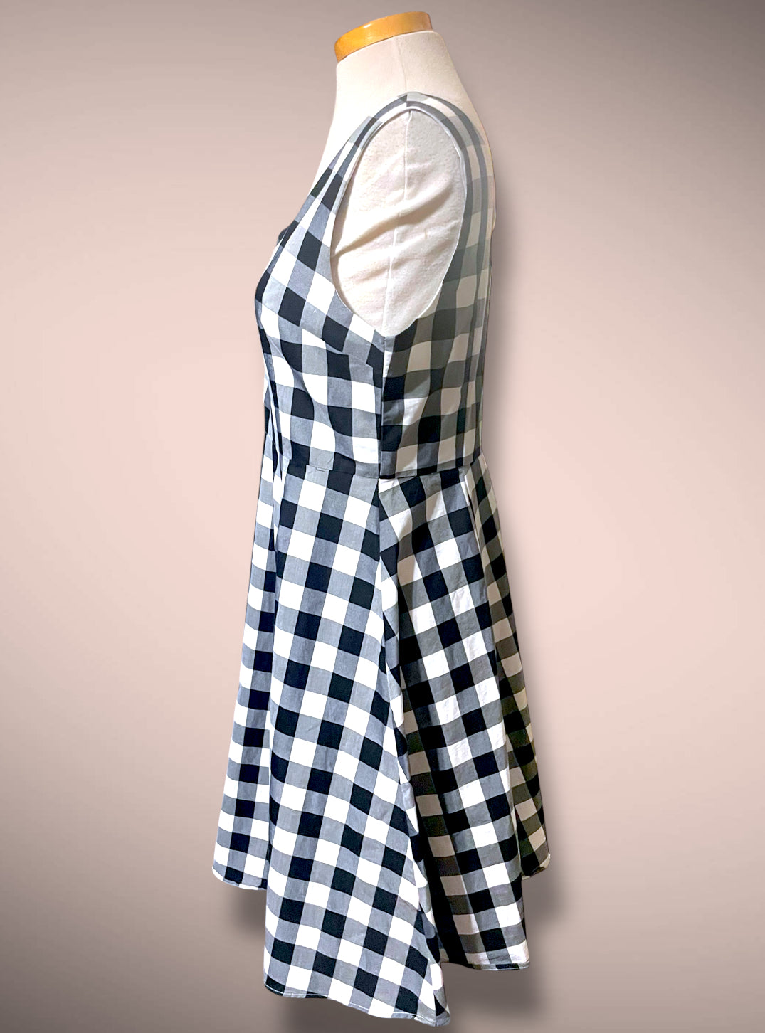 Vintage Gingham Black & White Picnic Plaid Tank A Line Rockabilly Dress