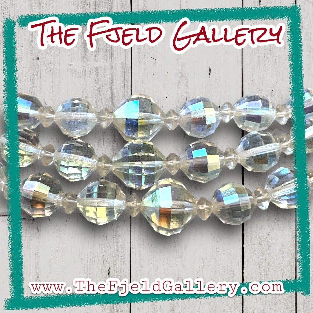 1950’s Hollywood Regency Aurora Borealis Crystal 3 Strand Necklace & Earring Set