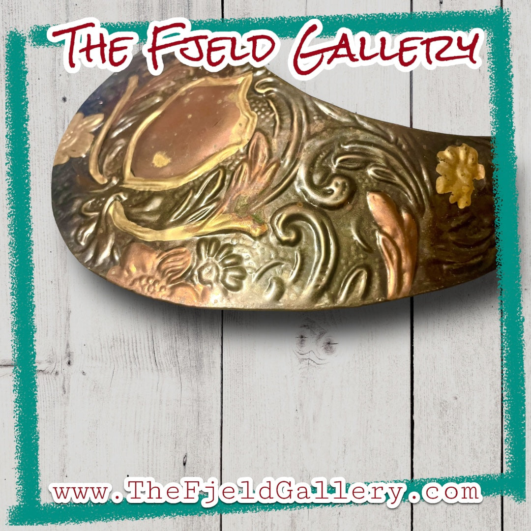 1970’s Runway Copper Mixed Metal Flourish Shield Neck Cuff Bib Necklace