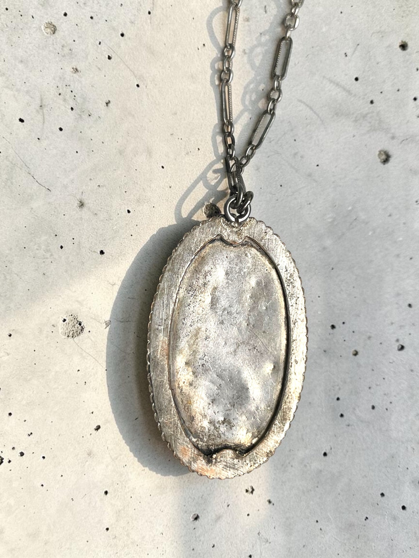 Art Deco Opalescent Blue Marble Art Glass Sterling Silver Chain Necklace