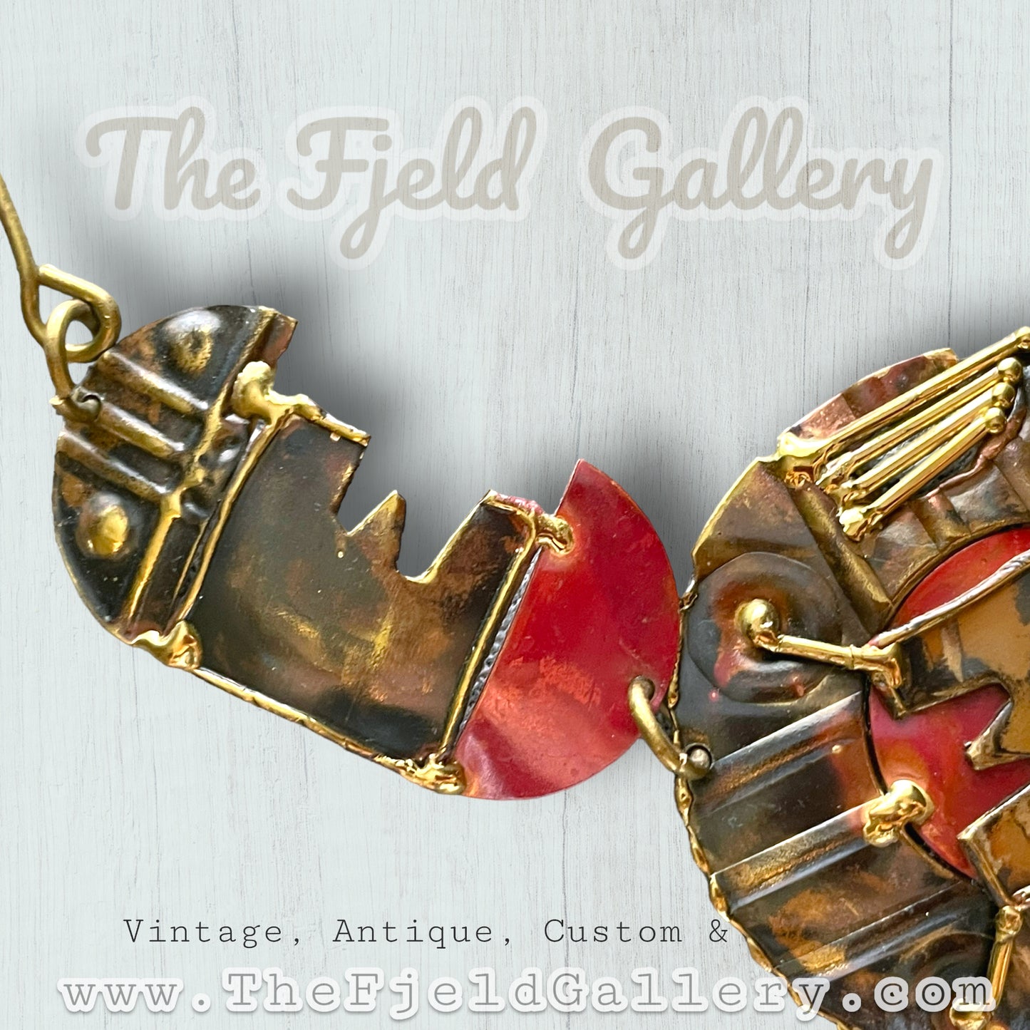 Vintage Arts & Crafts 1940’s Brass Tribal Chest Plate Necklace