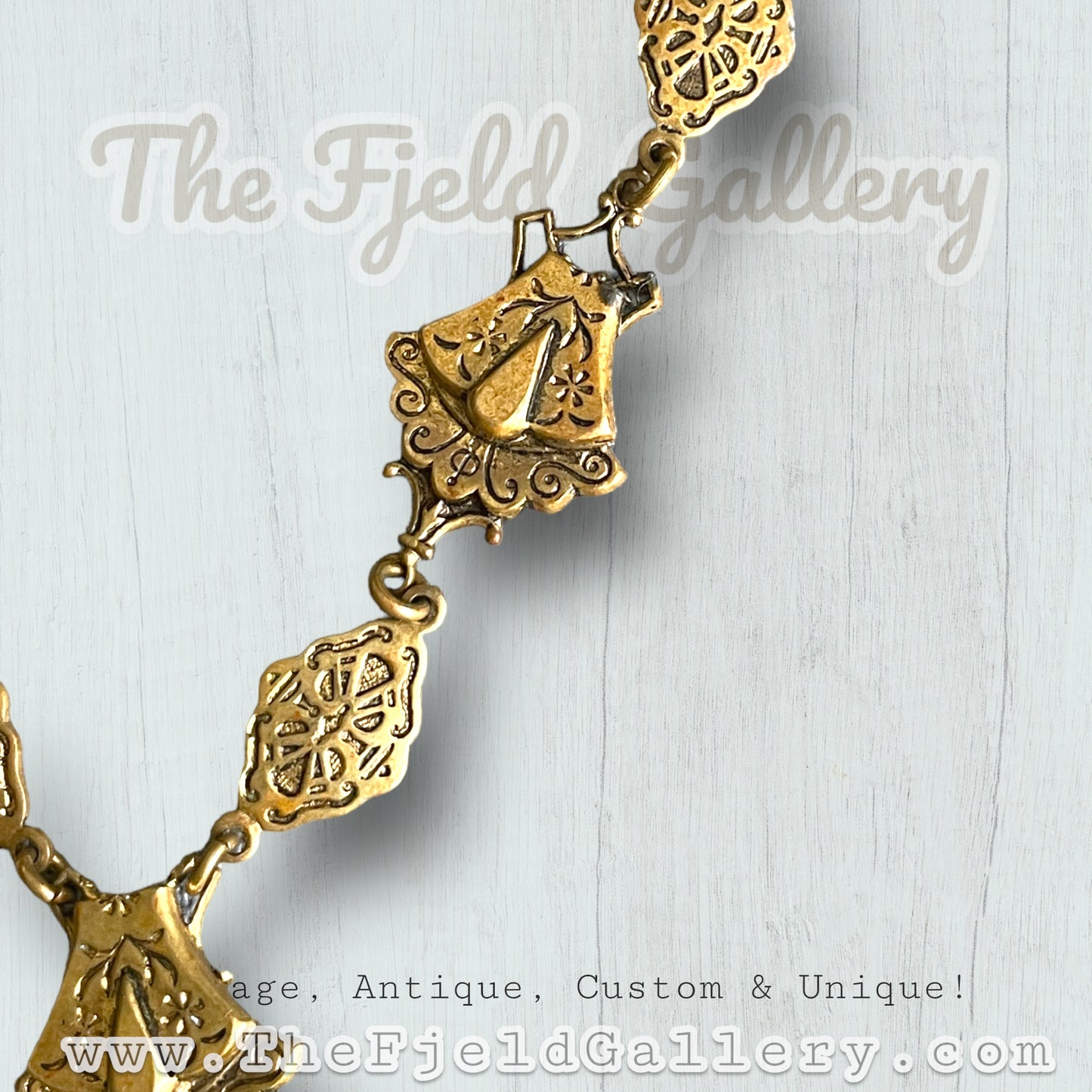Victorian Mourning Cameo on Gold Embossed Chain Necklace