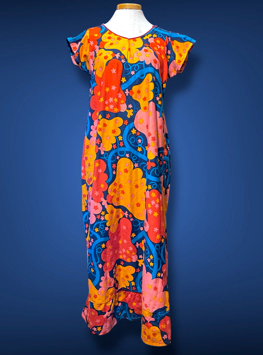 Vintage 1970’s Psychedelic Mushroom Print Multicolor Maxi Dress