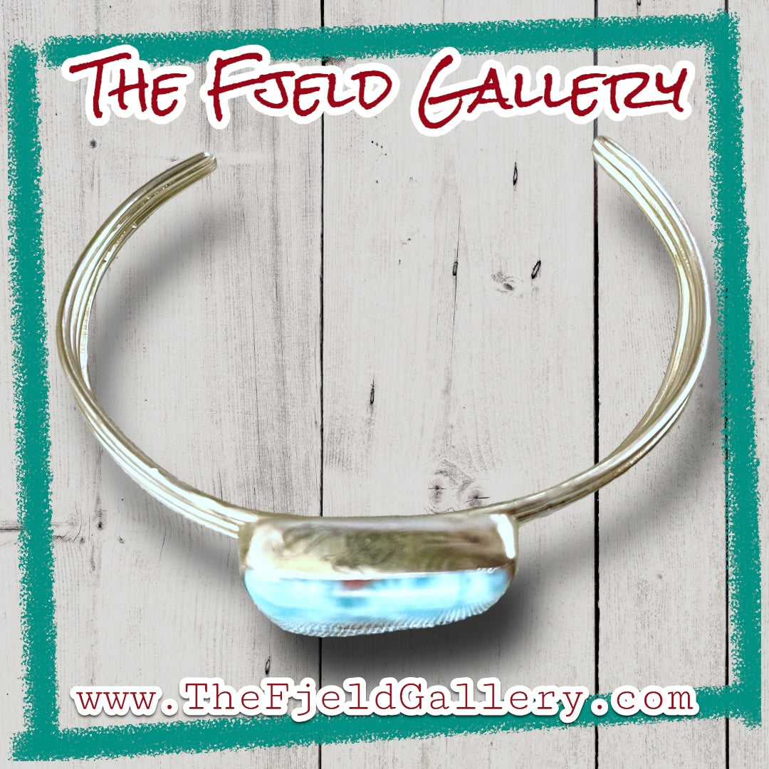 Handmade Larimar Gemstone Sterling Silver Large Cuff Bracelet