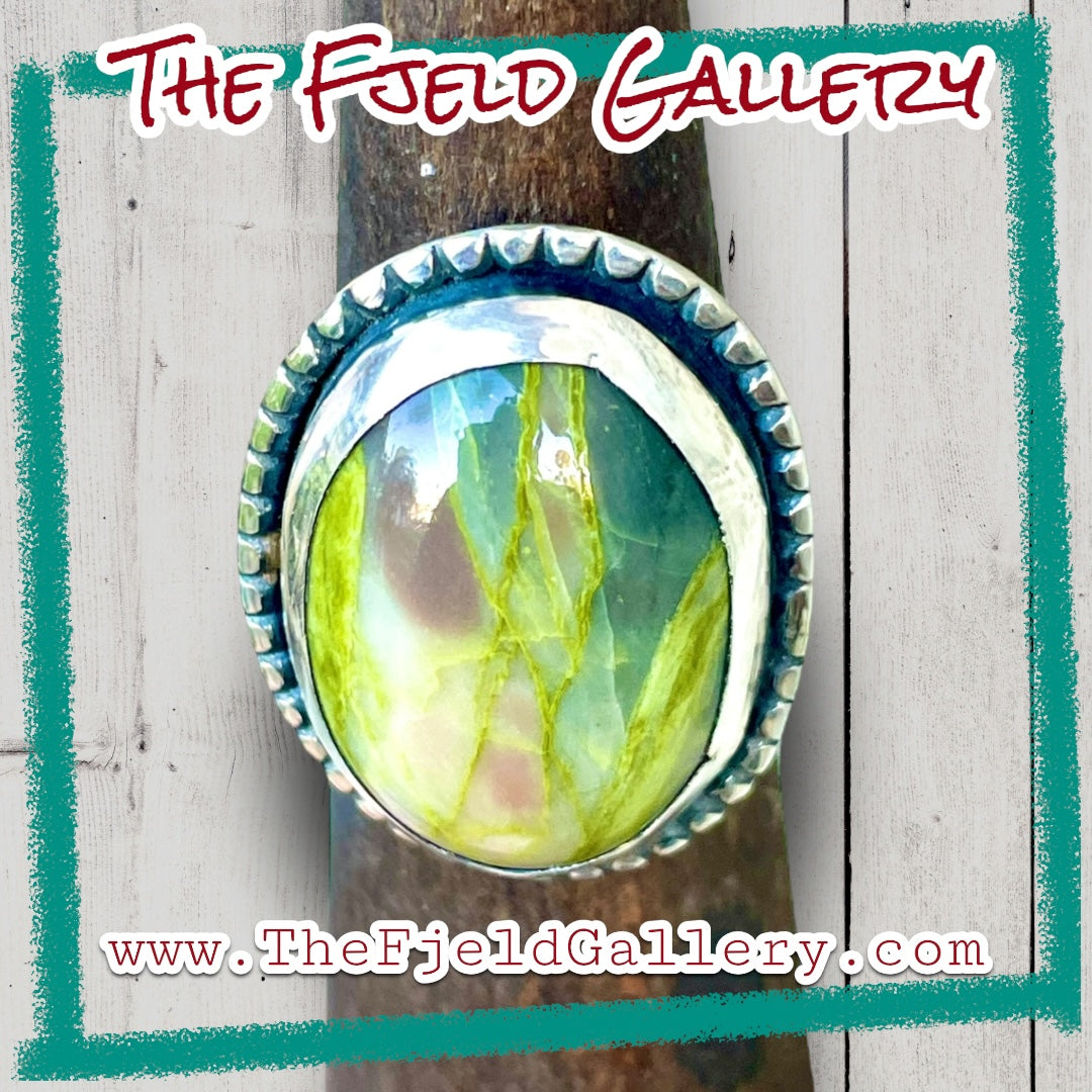 Handmade Serpentine Gemstone Cabochon Sterling Silver Ring