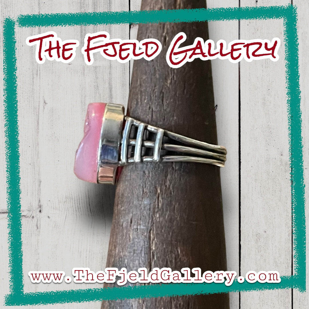 Pink Geode Agate Sterling Silver Ring