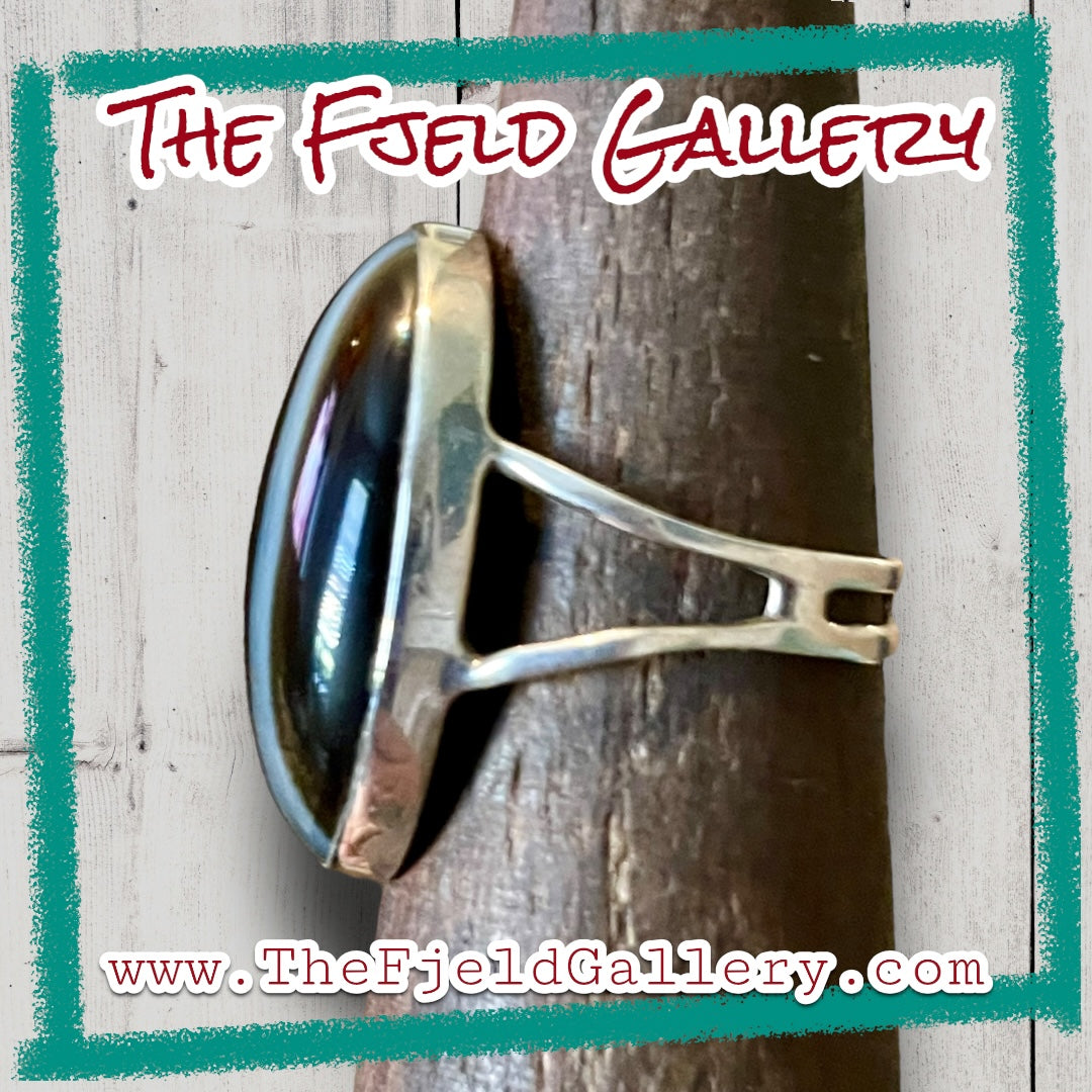 Black & White Botswana Agate Gemstone Sterling Ring