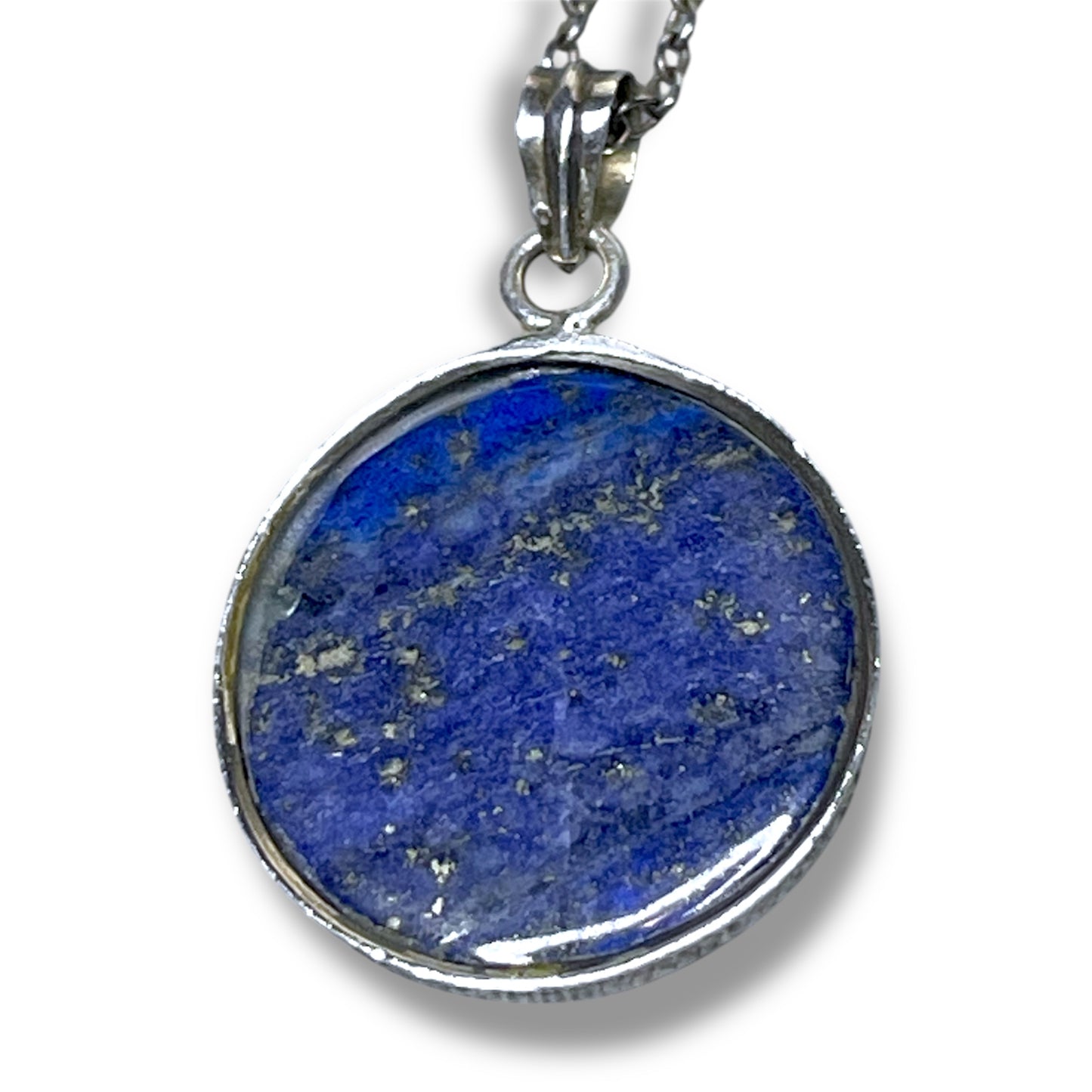 Sterling Silver Circle Lapis Lazuli Necklace Pendant
