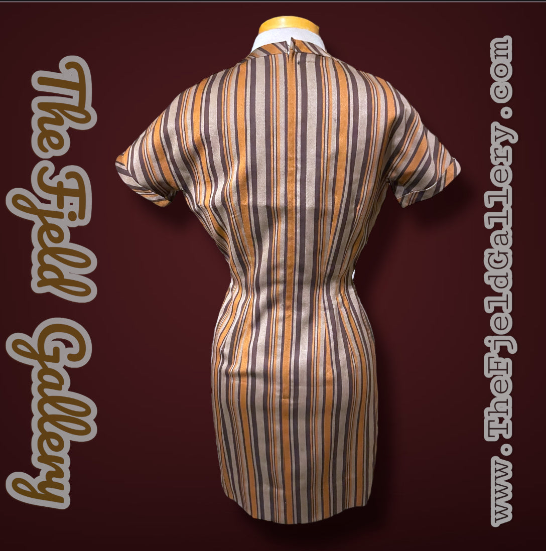 Amazing 1970’s Striped Brown, Tan & Orange Short Sheath Dress