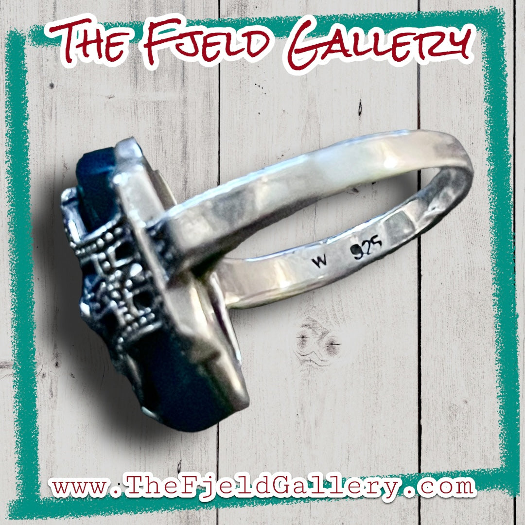 Chrysoprase Unique Art Deco Sterling Silver & Marcasite Overlay Ring