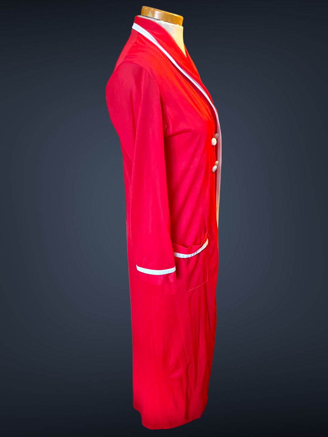 1960’s Sears Red & White Long Tank & Robe Peignoir Nightgown Set