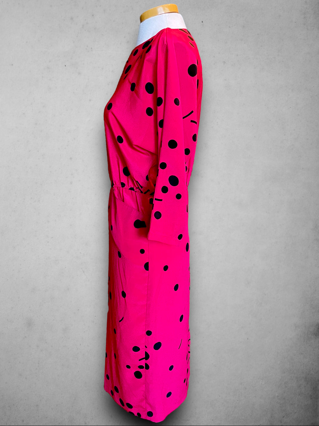 1980’s Pink Magenta Abstract Polka Dot Print Batwing Dress with Pockets