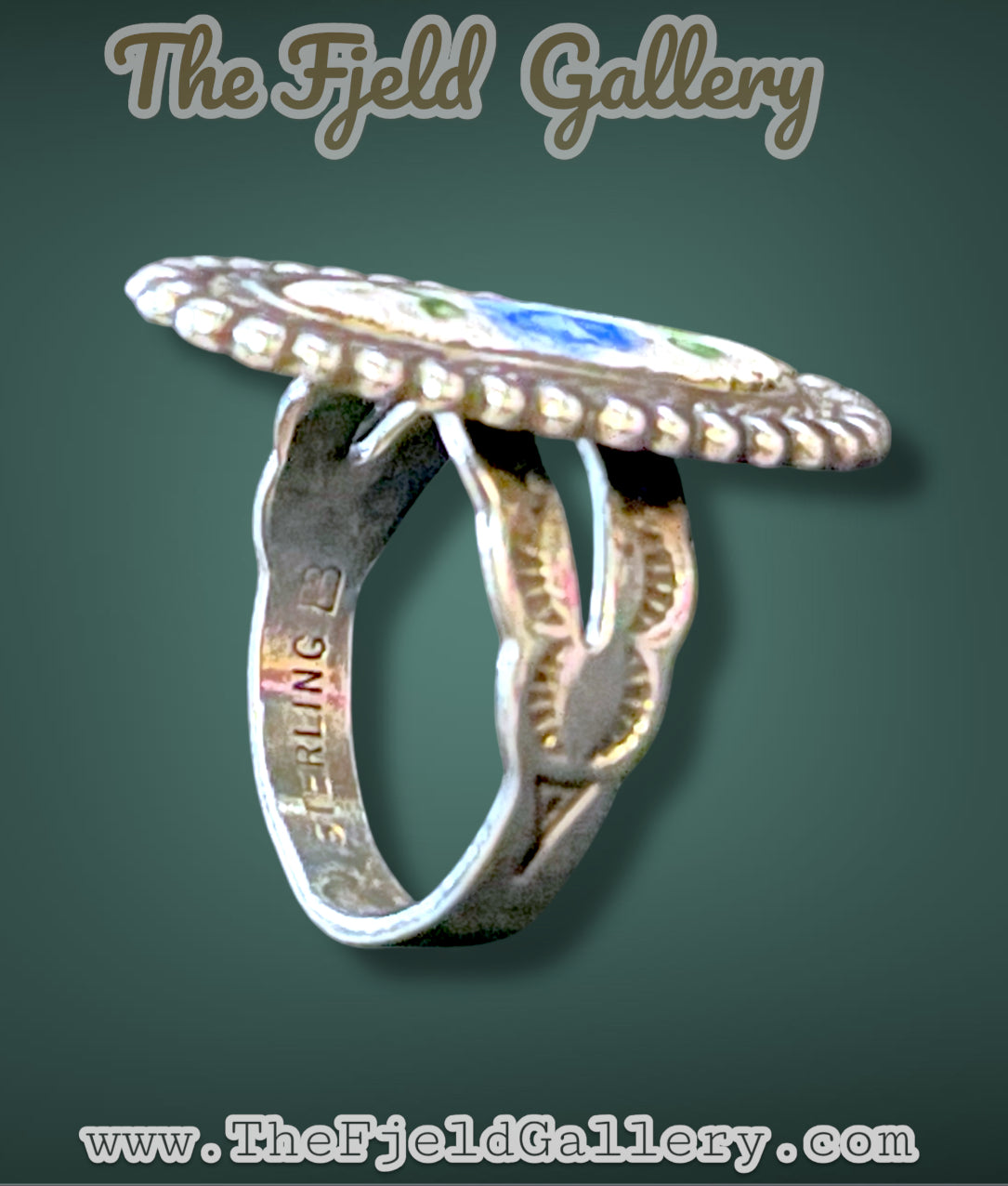 Gorgeous Sterling Cloisonné Enamel Blue Rose Ring
