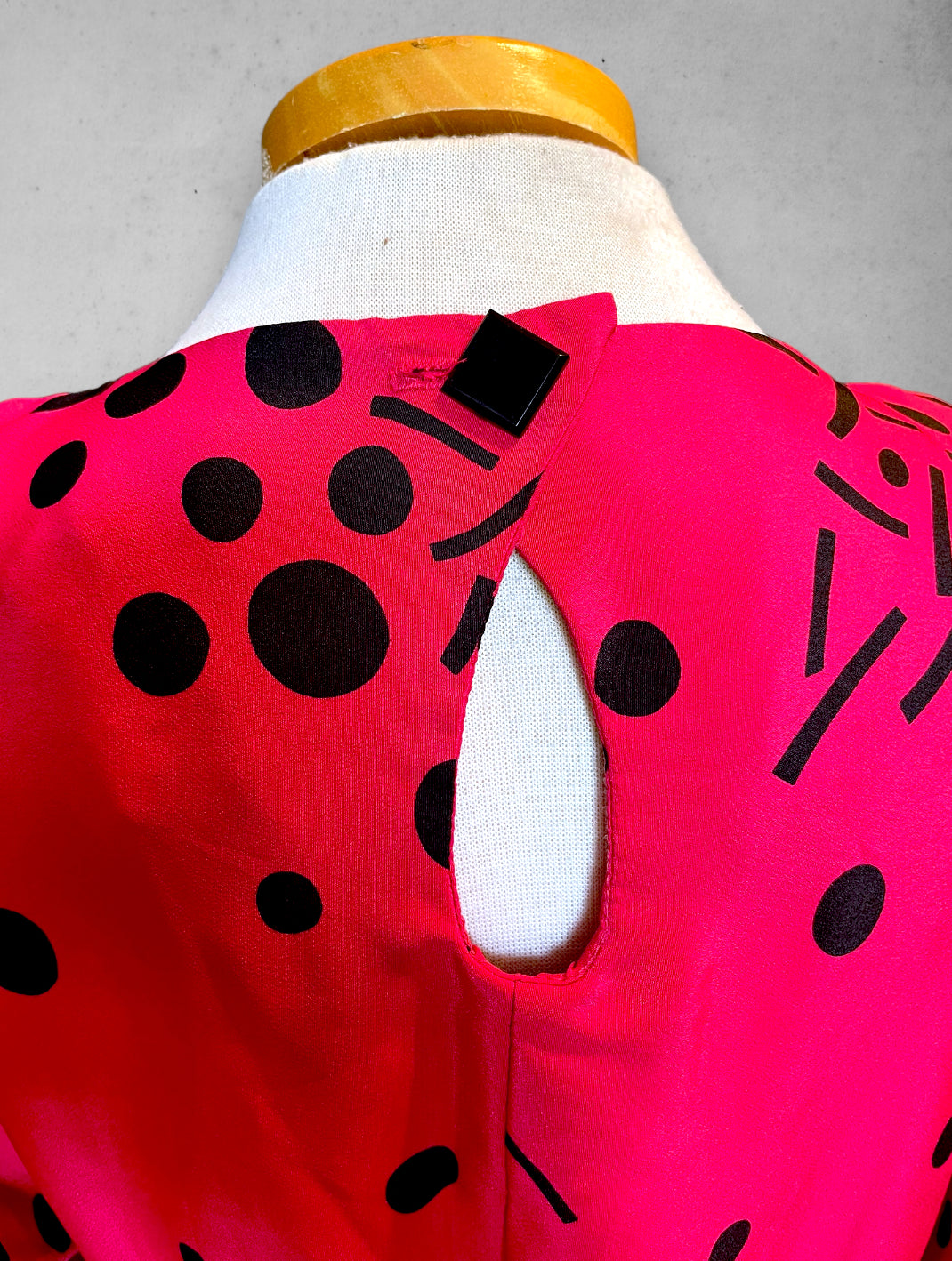 1980’s Pink Magenta Abstract Polka Dot Print Batwing Dress with Pockets