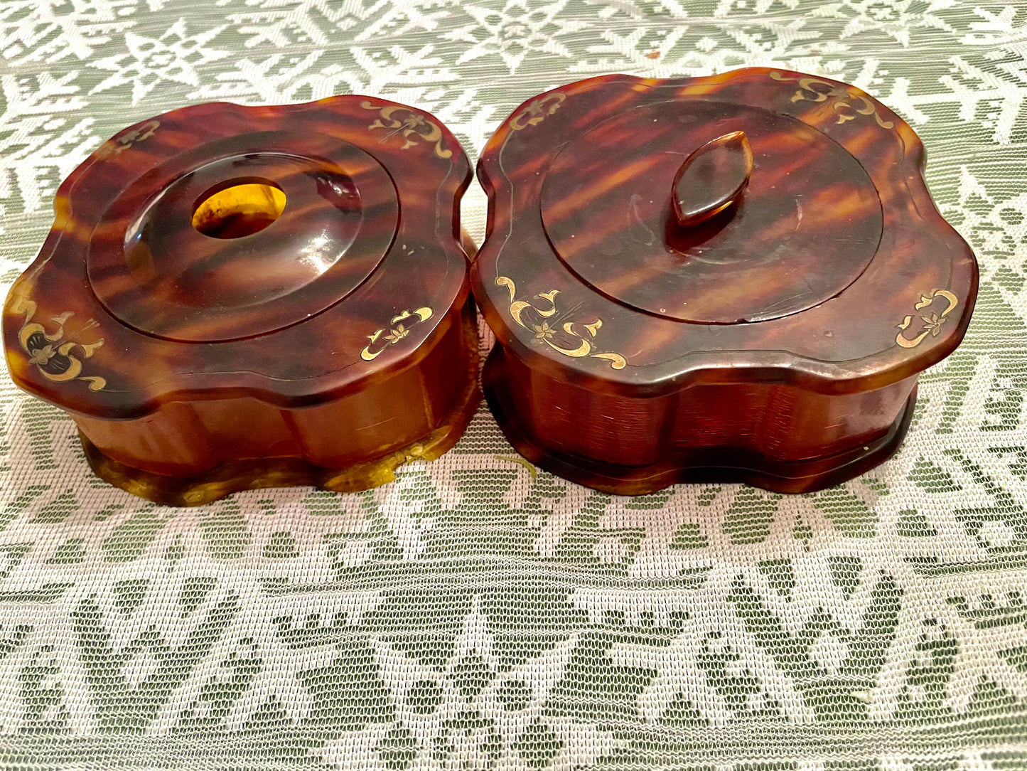 1920’s La Belle Tortoise Shell Pyralin Celluloid 7 pcs Vanity Set: Hand Mirror, Hair Brush & more