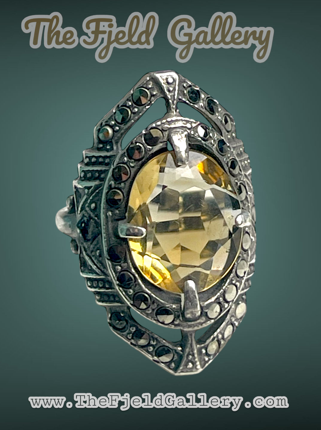 Citrine Art Deco Sterling Silver & Marcasite Ring