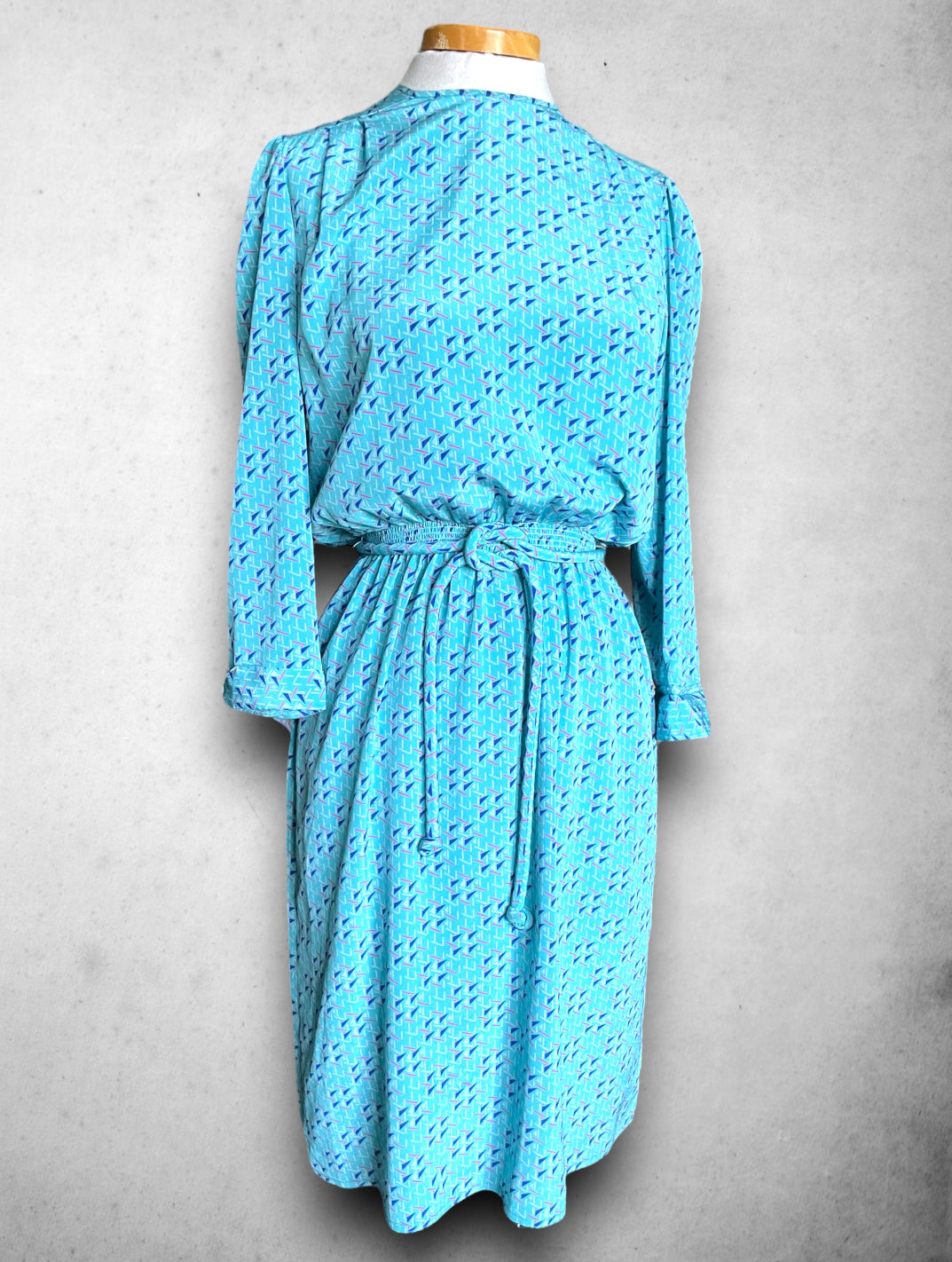 Vintage 1980’s Blue, Teal, Pink & White Abstract Pattern Dress