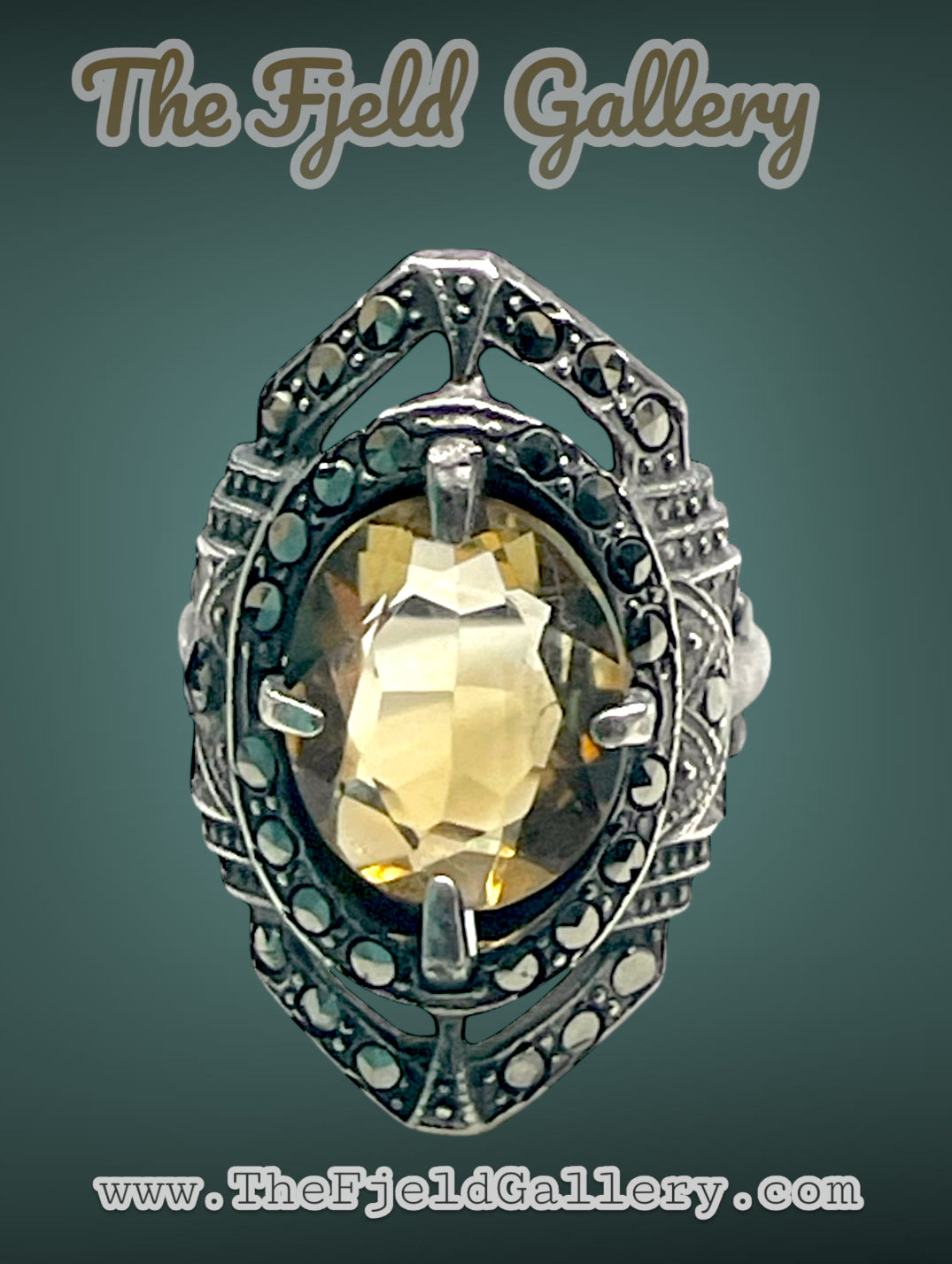 Citrine Art Deco Sterling Silver & Marcasite Ring