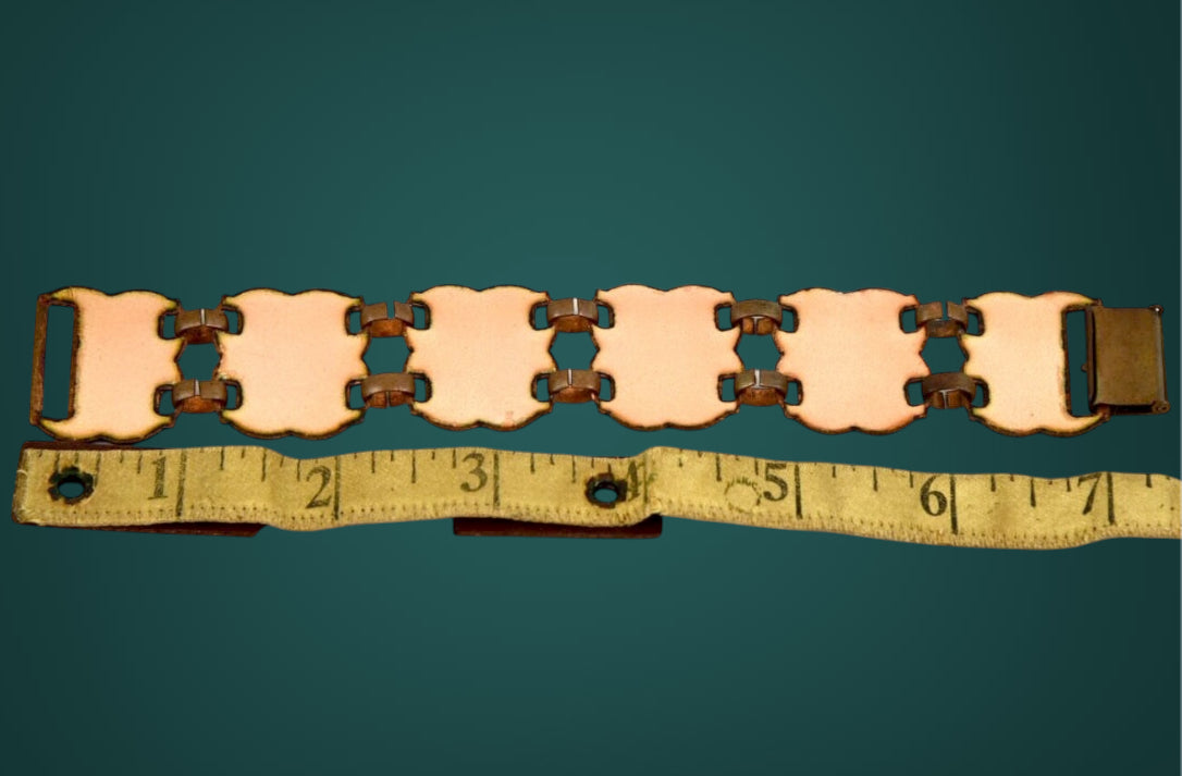 Vintage Copper Panel Bracelet with Flower Enamel Design