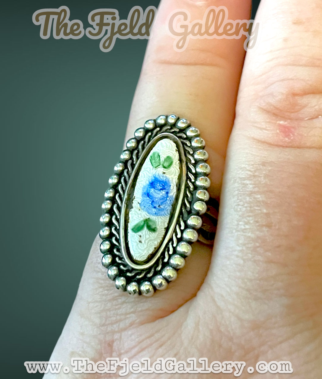 Gorgeous Sterling Cloisonné Enamel Blue Rose Ring