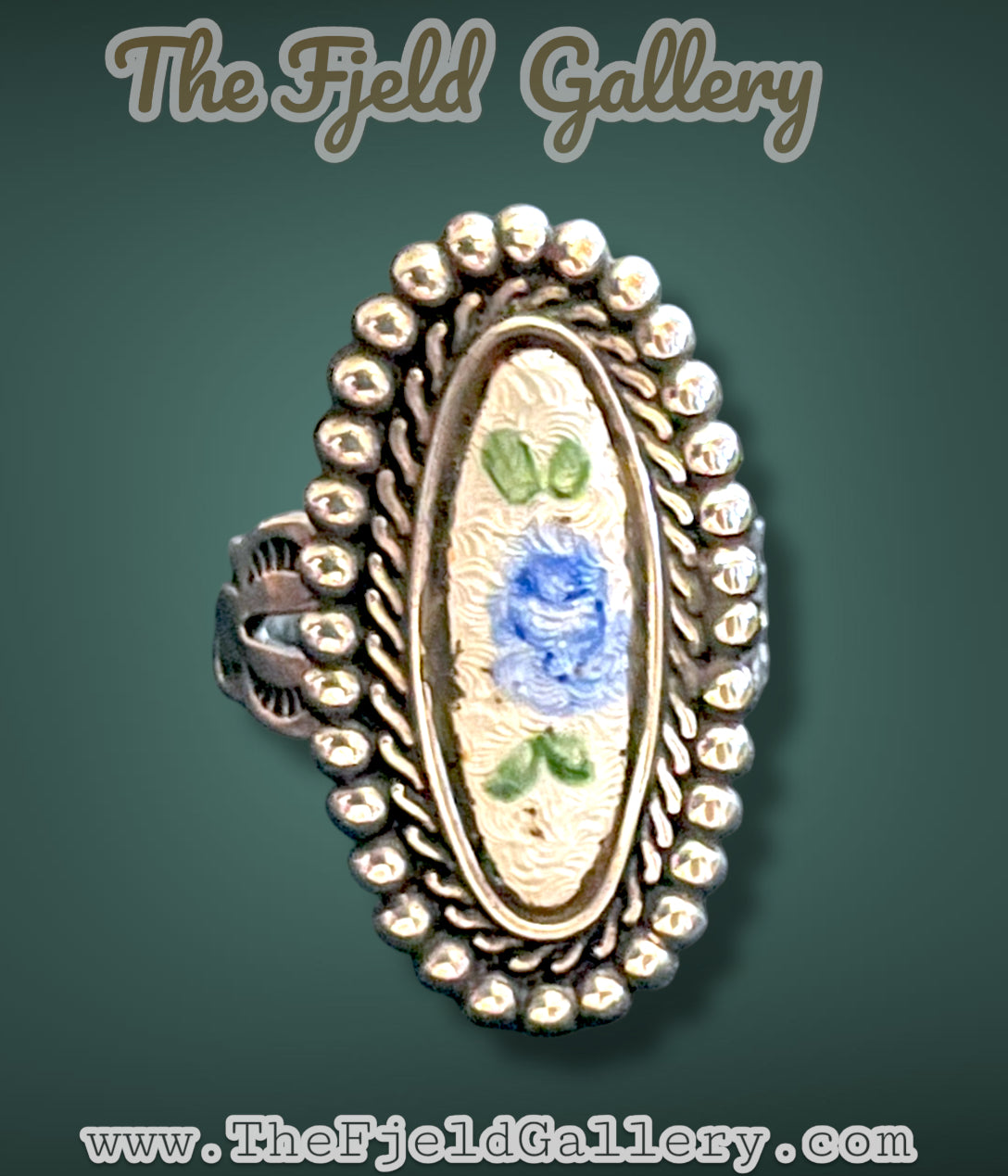 Gorgeous Sterling Cloisonné Enamel Blue Rose Ring