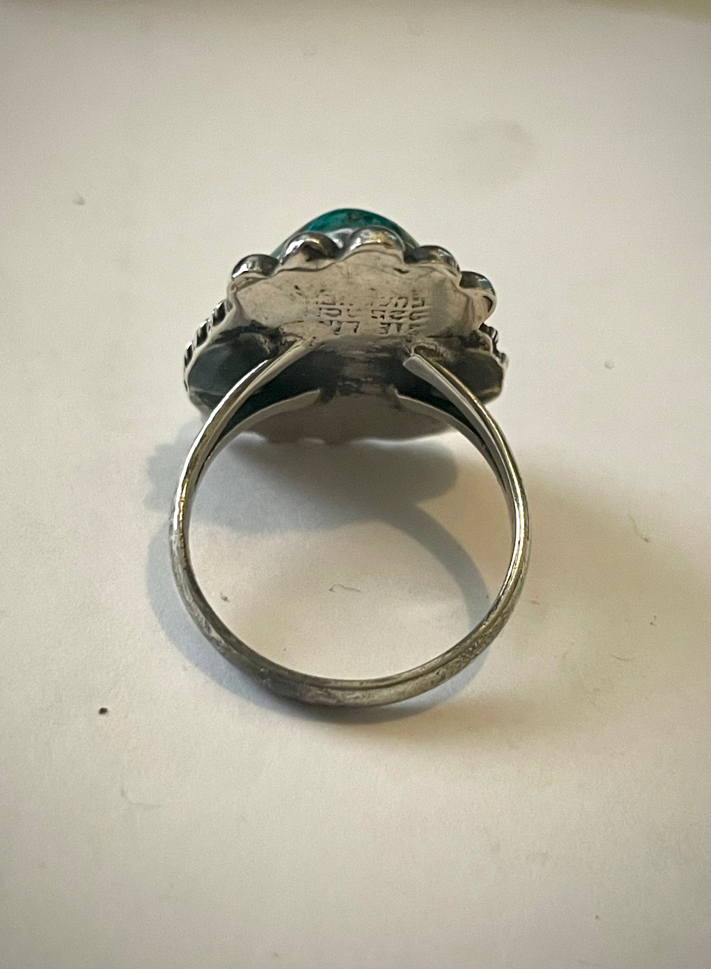 Vintage Triangle Turquoise Sterling Silver Native American Ring Signed sz 6.75