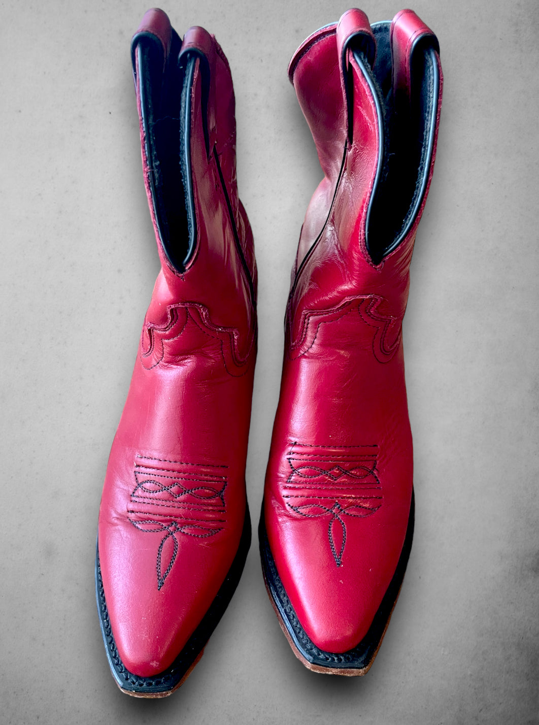 Vintage Womens Red Leather Cowboy Crop Boot Size 6