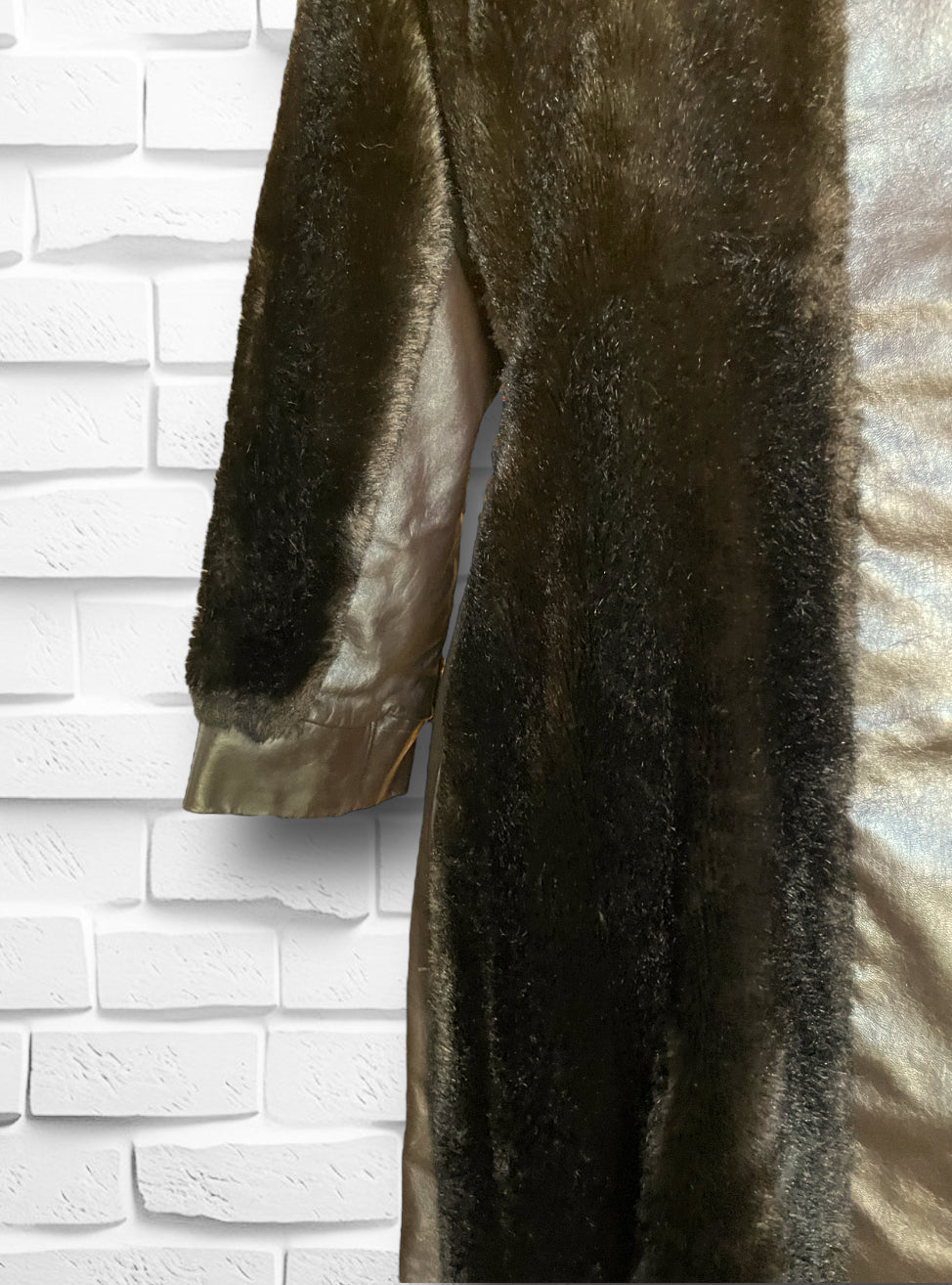 1970’s Vintage Faux Bear Fur & Genuine Leather Long Trench Coat Made in UK
