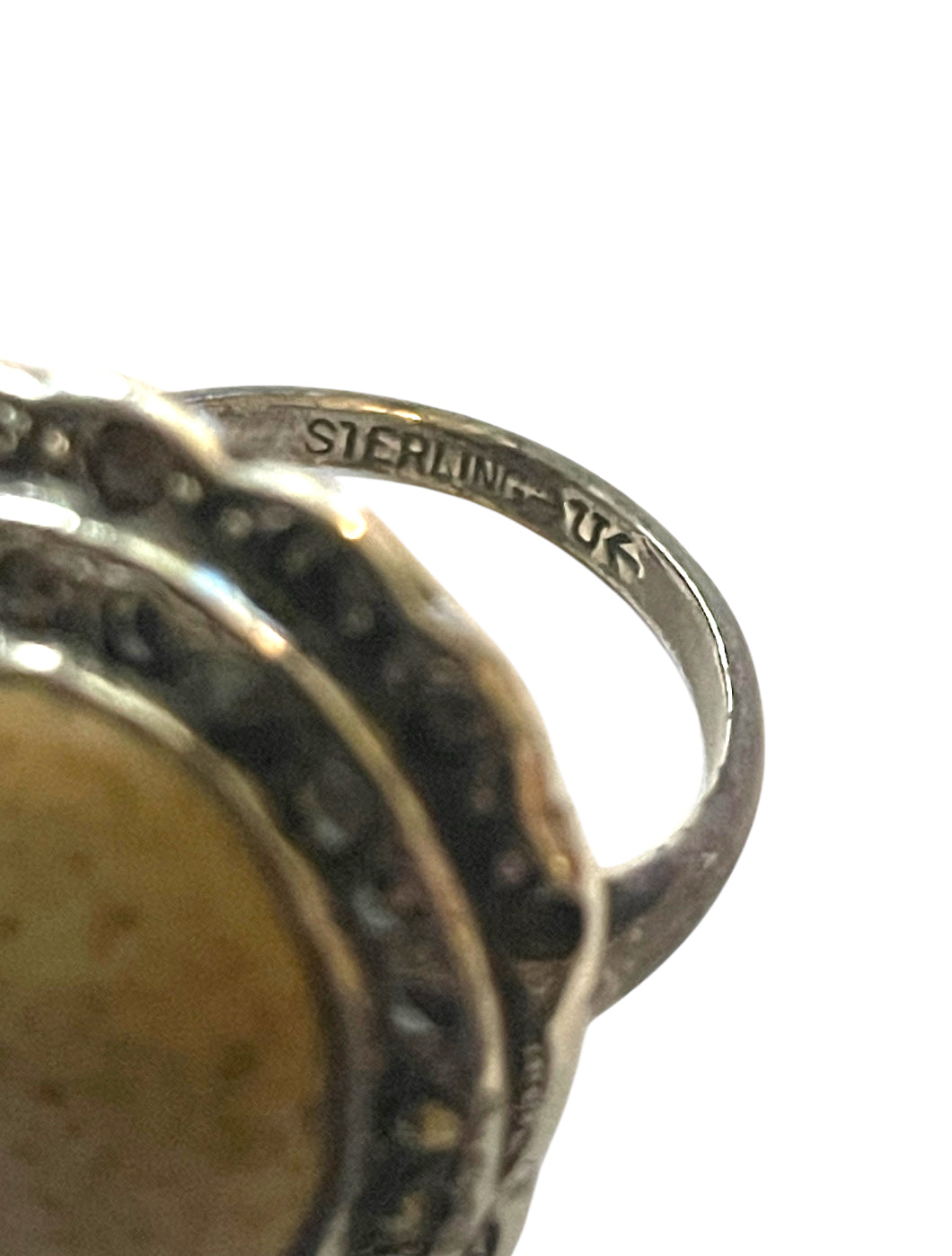 Art Deco Uncas Mfg. Co. Sterling Silver & Marcasite with Large Beige Jasper Ring