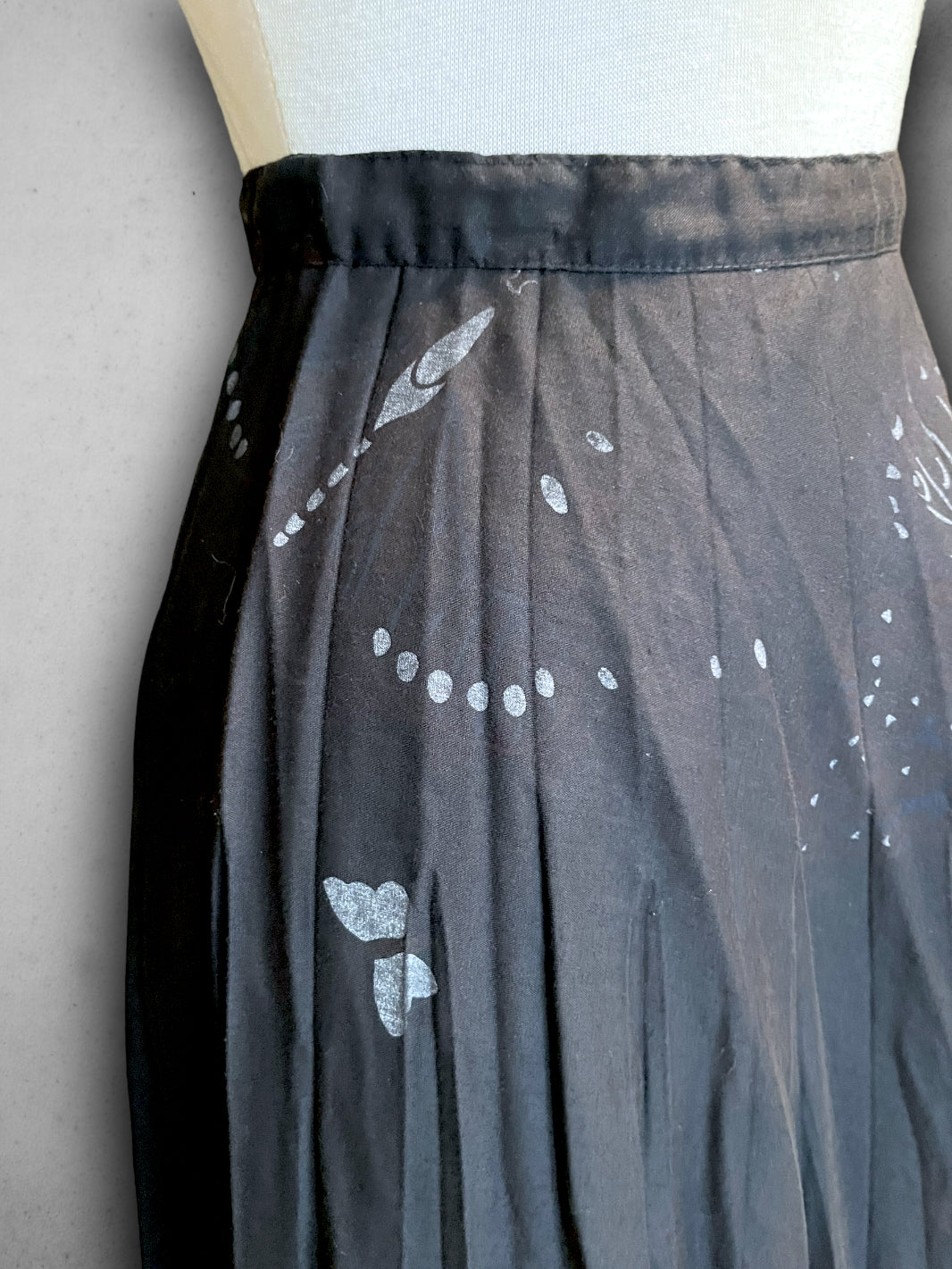 Vintage 1960’s Hand Painted Butterfly Design Long Black Skirt