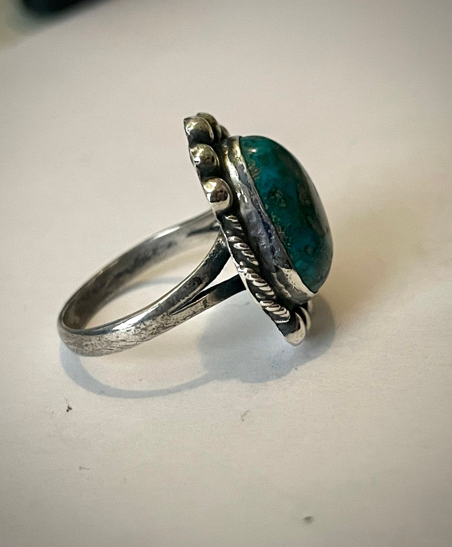 Vintage Triangle Turquoise Sterling Silver Native American Ring Signed sz 6.75