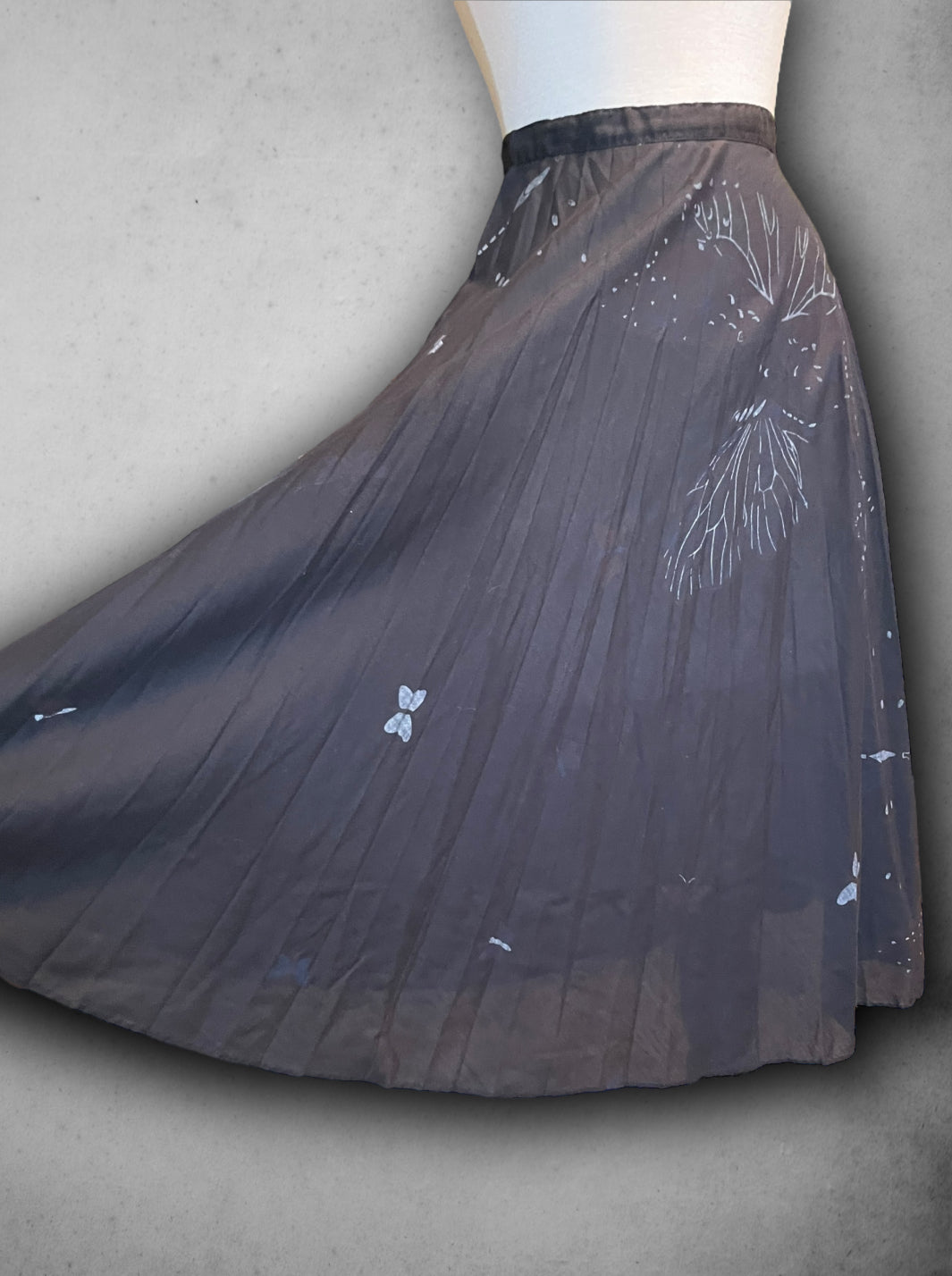 Vintage 1960’s Hand Painted Butterfly Design Long Black Skirt