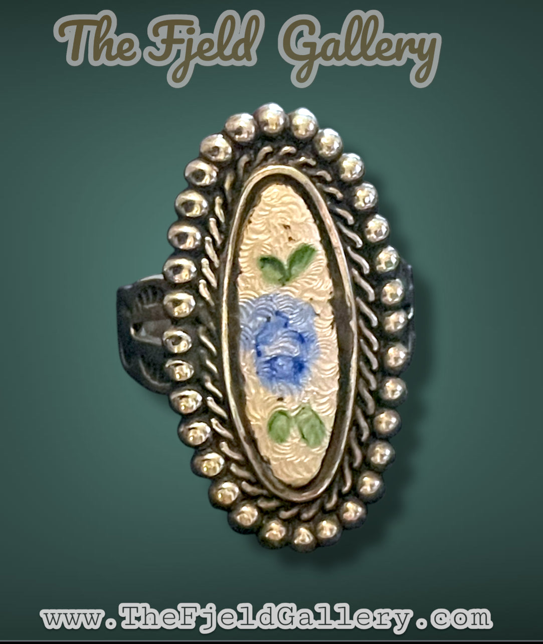 Gorgeous Sterling Cloisonné Enamel Blue Rose Ring