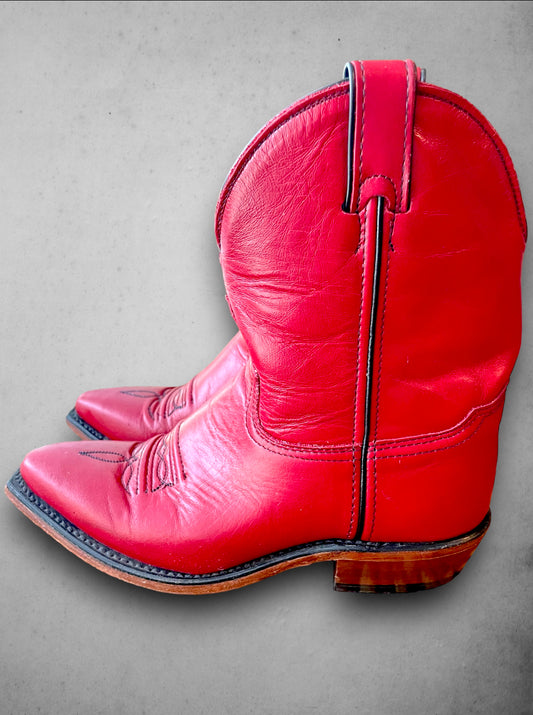 Vintage Womens Red Leather Cowboy Crop Boot Size 6