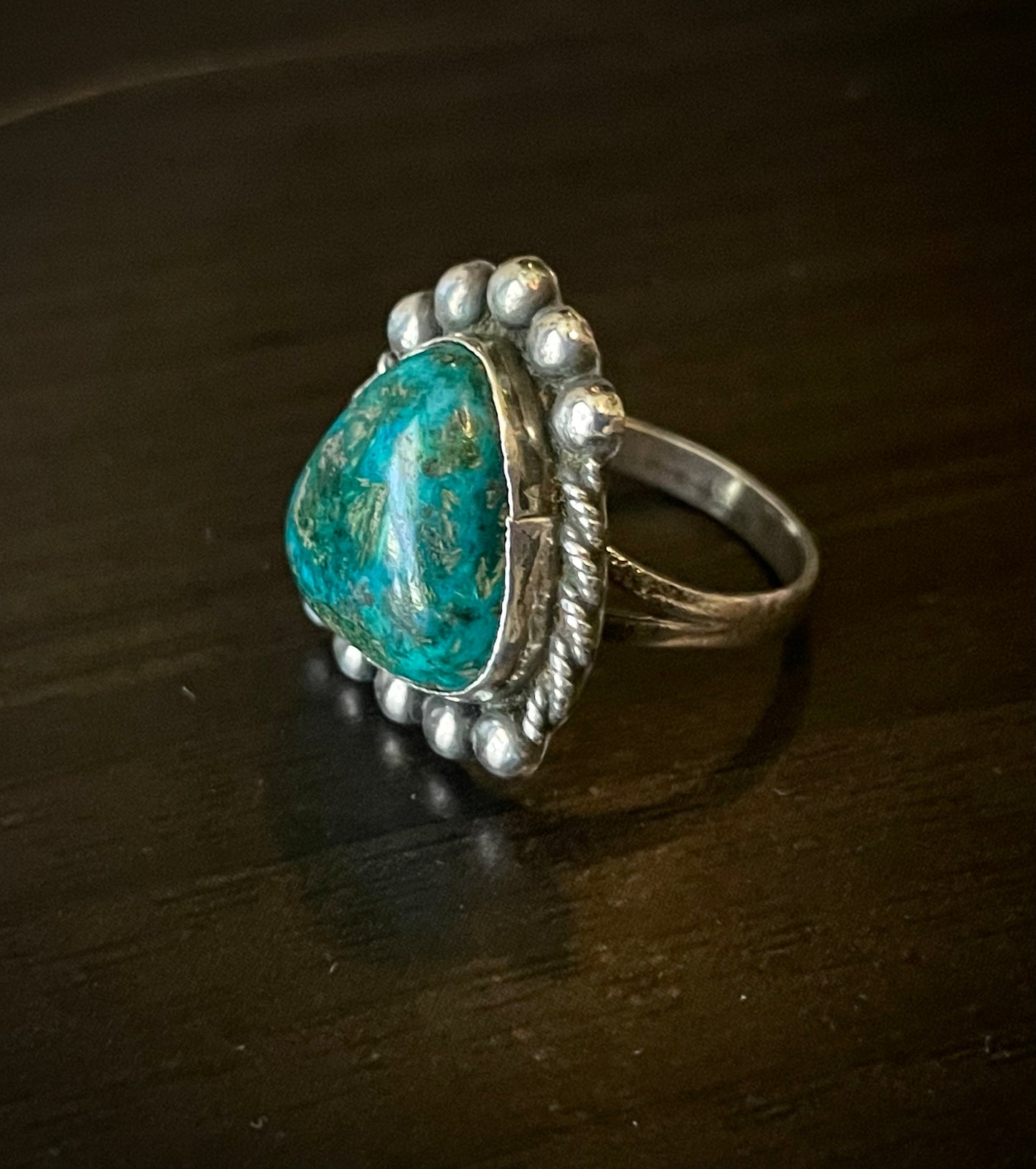 Vintage Triangle Turquoise Sterling Silver Native American Ring Signed sz 6.75