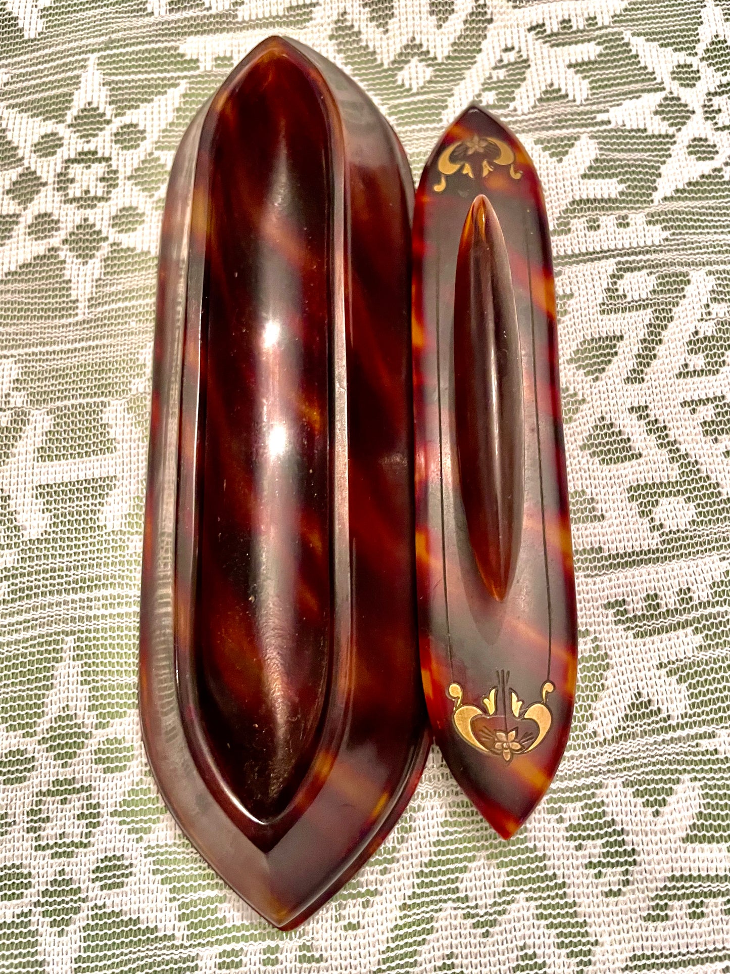1920’s La Belle Tortoise Shell Pyralin Celluloid 7 pcs Vanity Set: Hand Mirror, Hair Brush & more