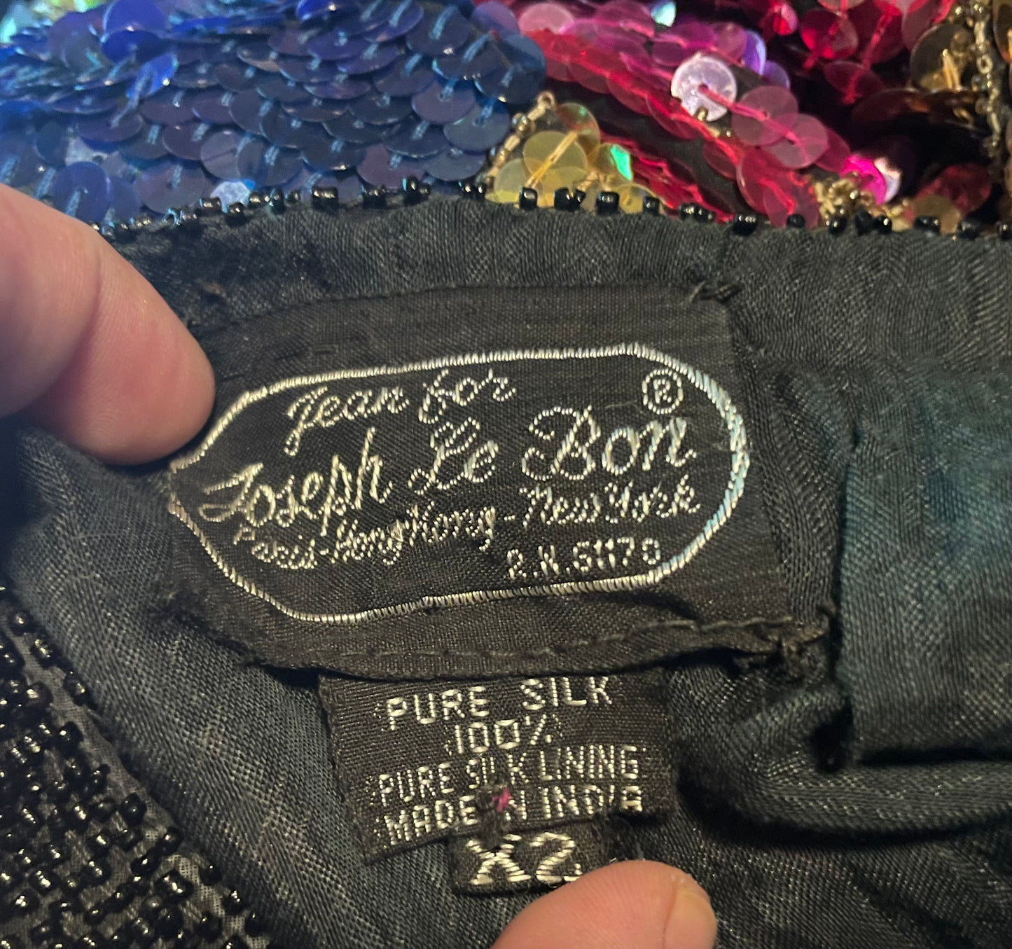 1970’s 100% Silk Sequin, Glass Seed Bead & Rhinestone Abstract Rainbow Top