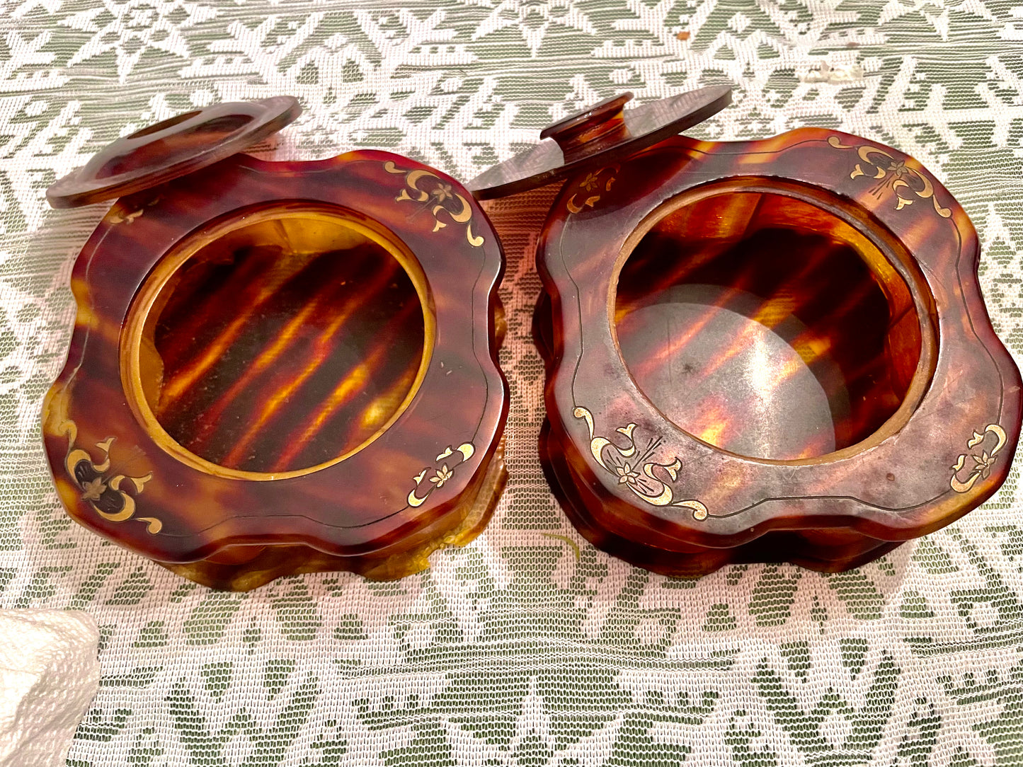 1920’s La Belle Tortoise Shell Pyralin Celluloid 7 pcs Vanity Set: Hand Mirror, Hair Brush & more