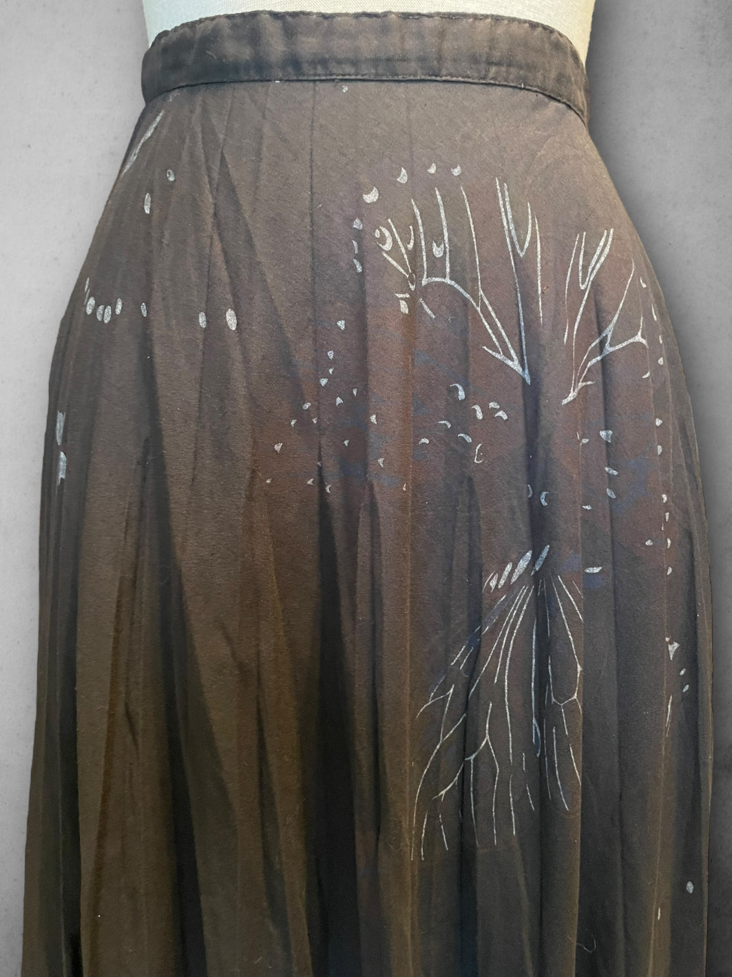 Vintage 1960’s Hand Painted Butterfly Design Long Black Skirt