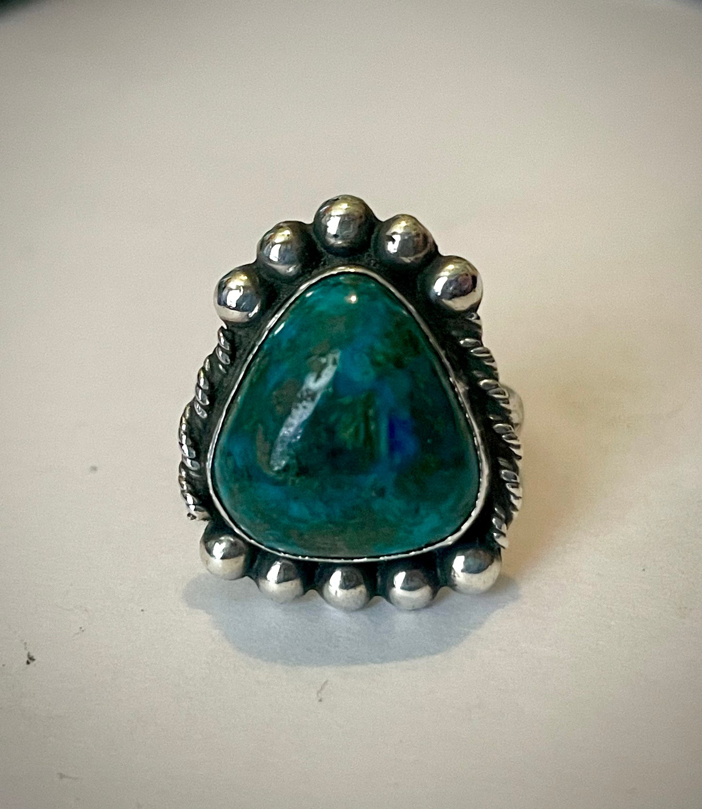 Vintage Triangle Turquoise Sterling Silver Native American Ring Signed sz 6.75