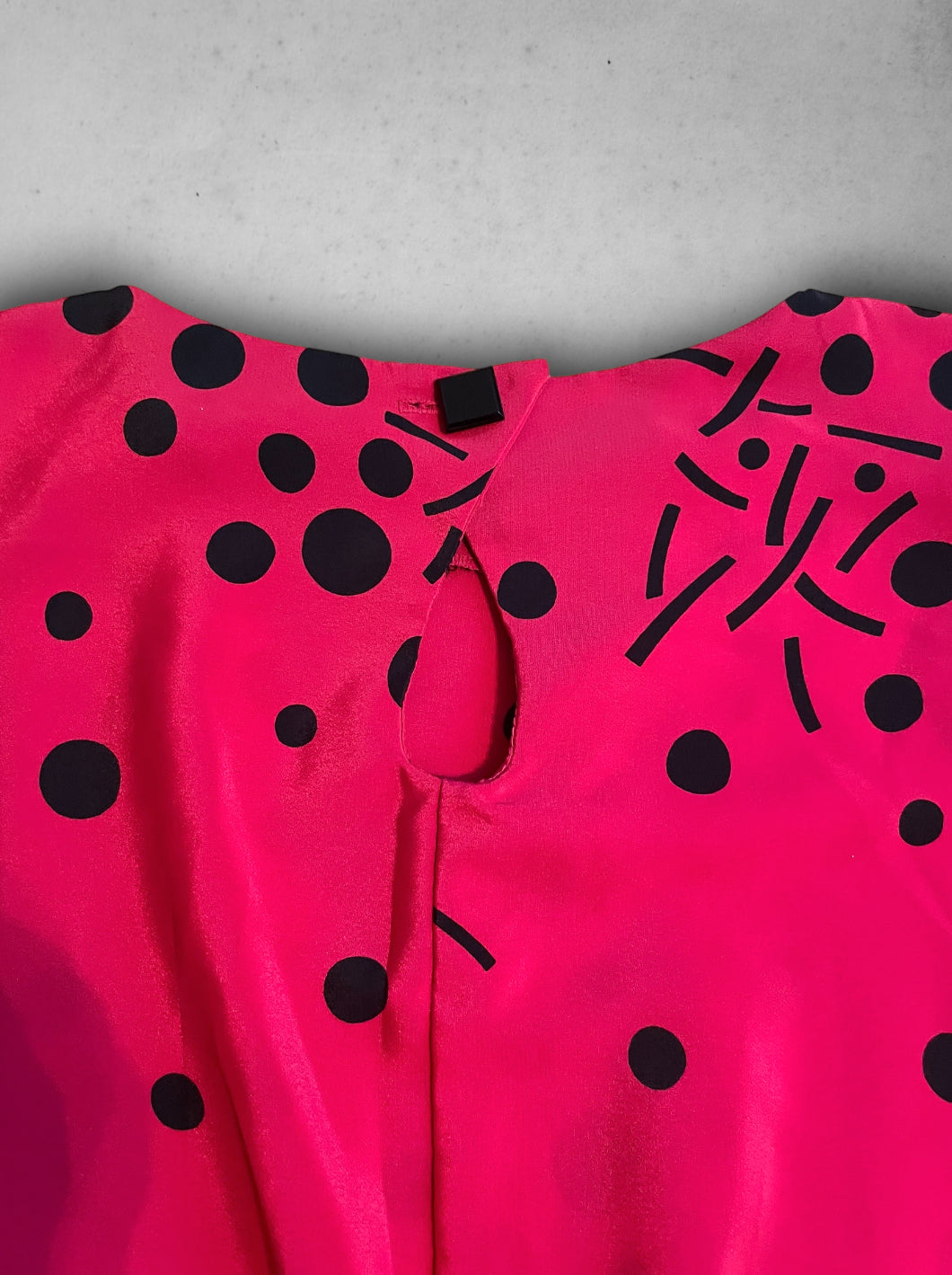 1980’s Pink Magenta Abstract Polka Dot Print Batwing Dress with Pockets