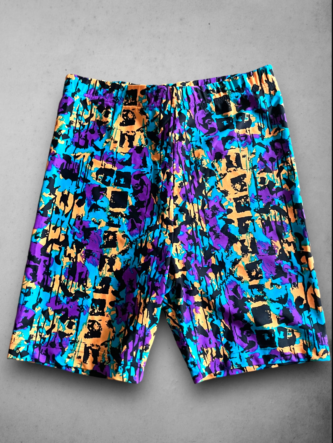 Vintage 1980’s Purple, Teal Blue, Orange & Black Abstract Bike Shorts